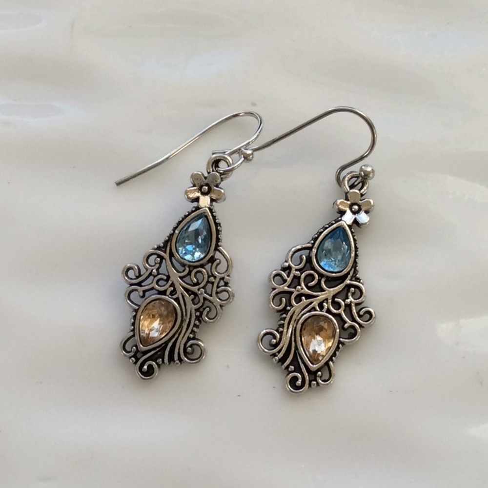 Pretty silver Blue and Yellow drop earring. NWOT